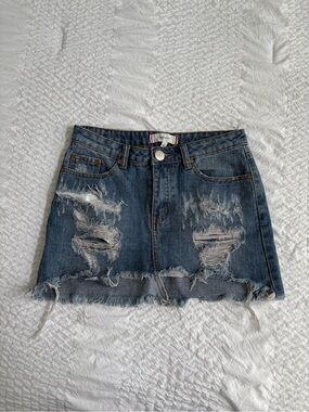 Y2K Distressed Denim Mini Skirt Size S